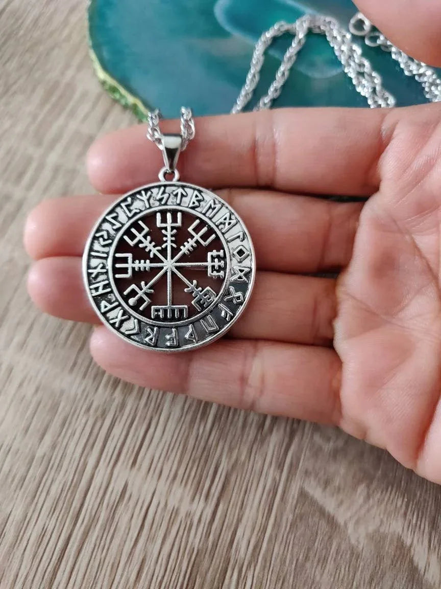 Viking Valhalla Pendant Necklace For Women Vegvisir Rune Circle Necklace With Chain - Viking Necklace For Women And Girls - Lazzy Panda