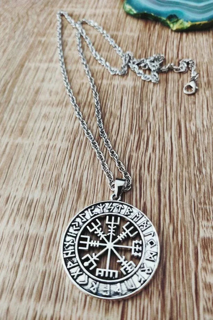 Viking Valhalla Pendant Necklace For Women Vegvisir Rune Circle Necklace With Chain - Viking Necklace For Women And Girls - Lazzy Panda