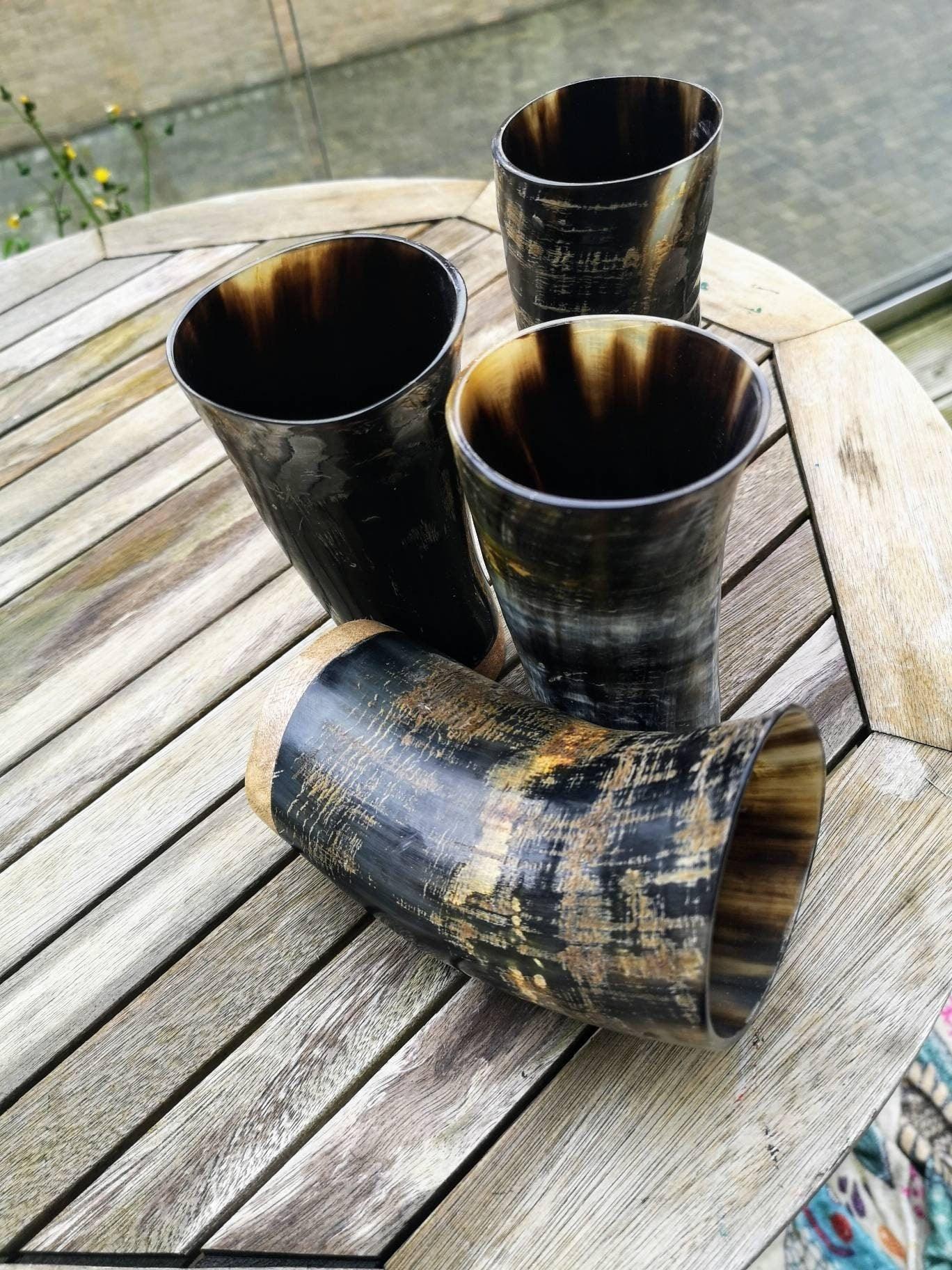 Ox Horn Mug - Medieval Horn Cups, Viking Mug Beer Cups Ale Beer Wine Tankard Size 5-6" - Lazzy Panda