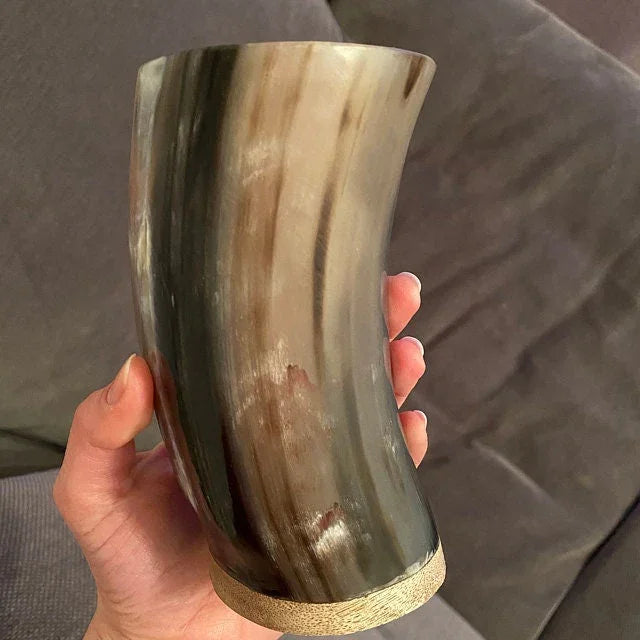 Ox Horn Viking Drinking Mug Cups with natural finish - Ale Beer Wine Goblet Tankard Beaker Size 5-6inches (Personalization Available) - Lazzy Panda