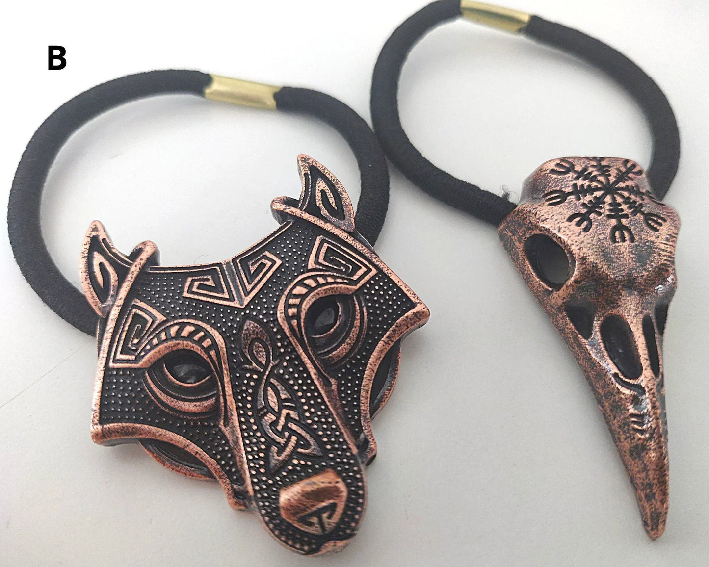 Viking Hair Band Pair For Women Helm Of Awe Raven Hair Ties - Fenrir Wolf Hair Ties - Medieval Hair Accessories - Lazzy Panda