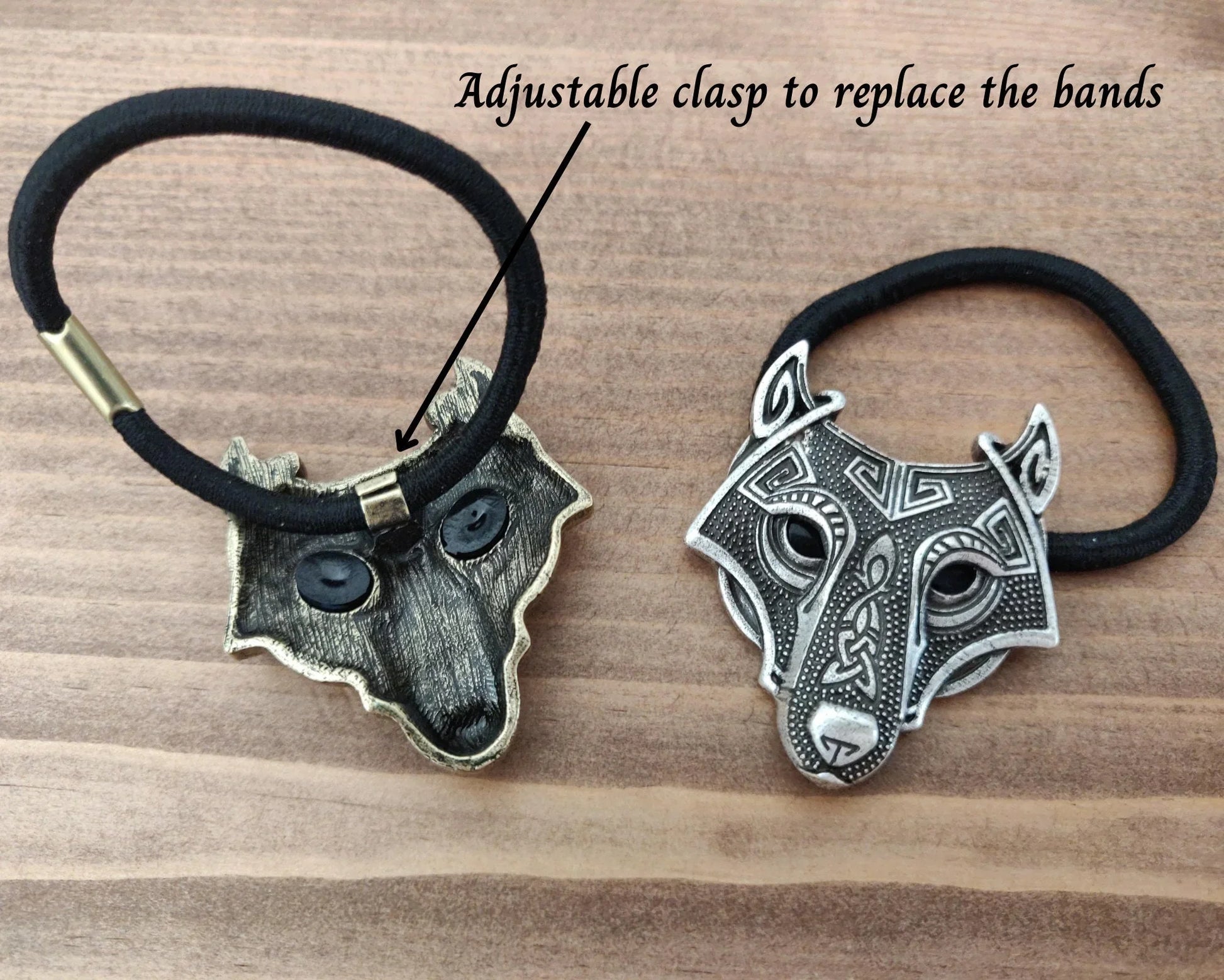 Viking Hair Band Pair For Women Helm Of Awe Raven Hair Ties - Fenrir Wolf Hair Ties - Medieval Hair Accessories - Lazzy Panda