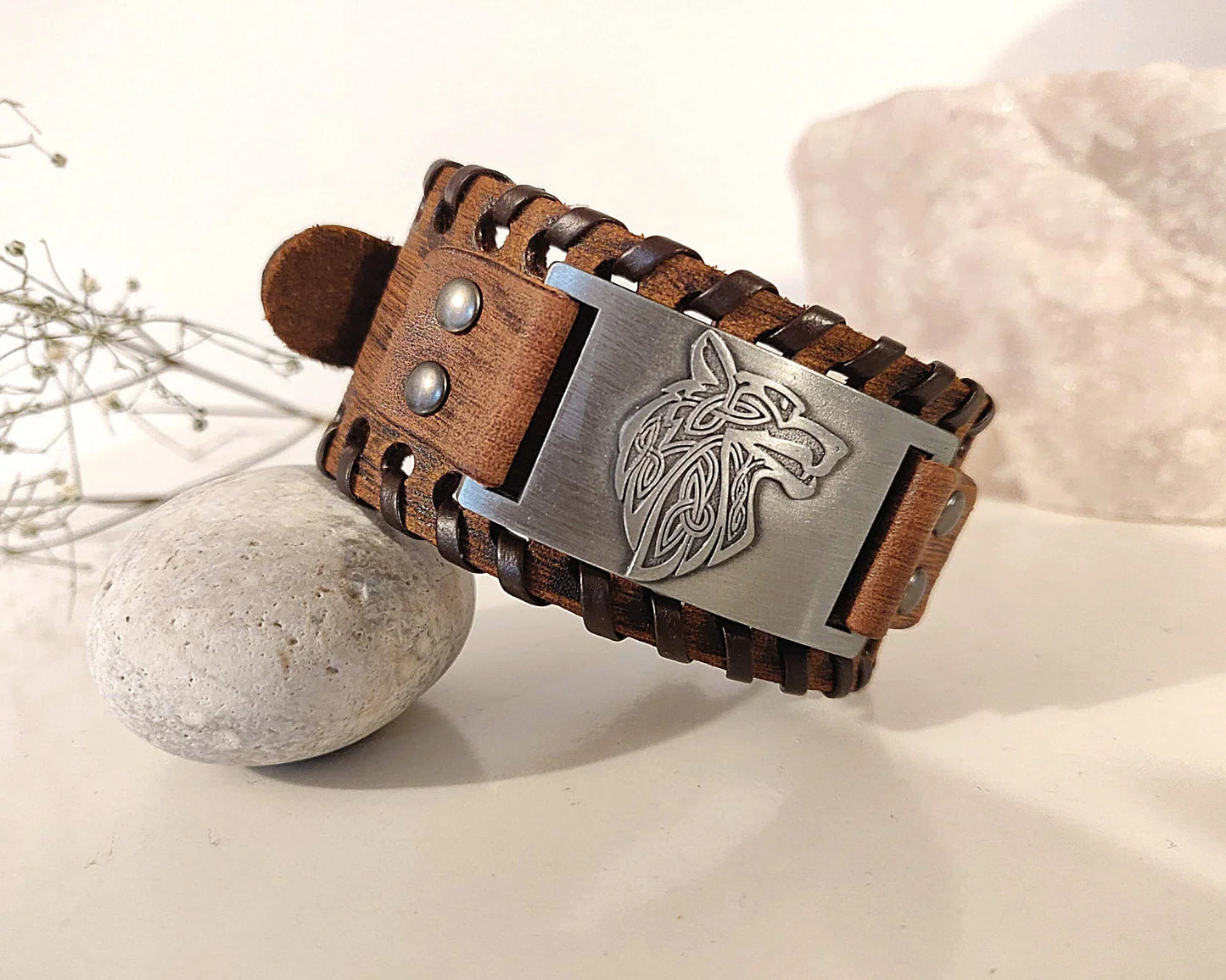 Fenrir Wolf Leather Wristband Band Bracelet For Men - Leather Wristband Wolf Engraving Cosplay Wristband Bracelet - Lazzy Panda