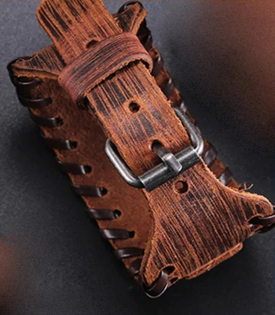 Fenrir Wolf Leather Wristband Band Bracelet For Men - Leather Wristband Wolf Engraving Cosplay Wristband Bracelet - Lazzy Panda