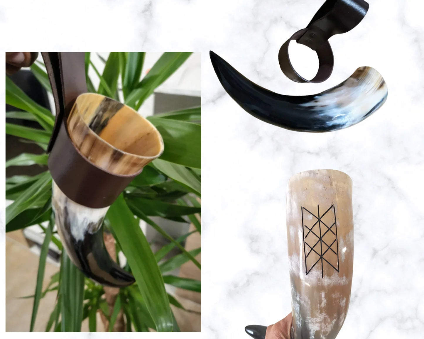 Viking Drinking Horn Cup With Leather Strap Authentic Solid Medieval Viking Valhalla Gift Decor - Natural Horn Cup Mug Decor - Lazzy Panda