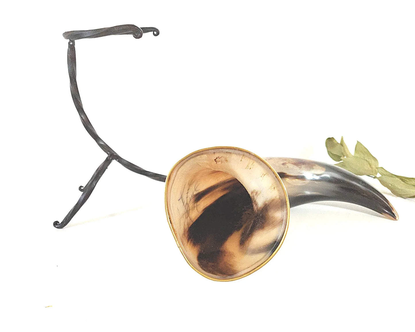 Viking Drinking Horn Cup With Iron Stand - Brass Rim Made Horn Mug Medieval Rustic Viking Beer Horn Drinking Decor - Lazzy Panda