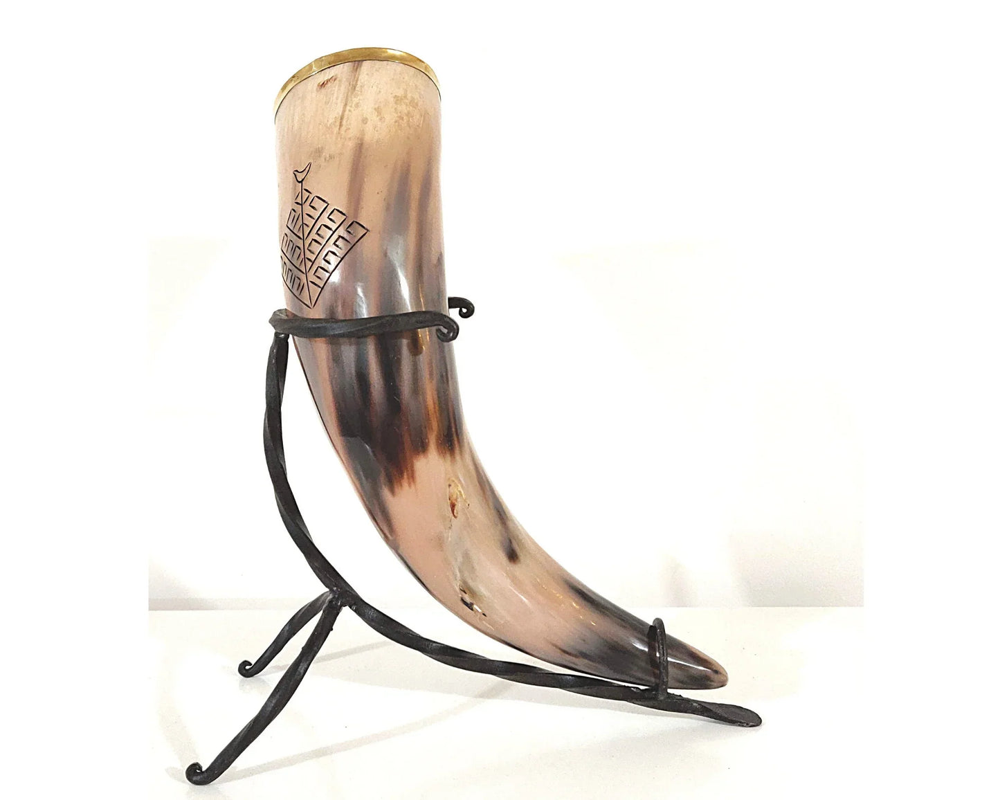 Viking Drinking Horn Cup With Iron Stand - Brass Rim Made Horn Mug Medieval Rustic Viking Beer Horn Drinking Decor - Lazzy Panda