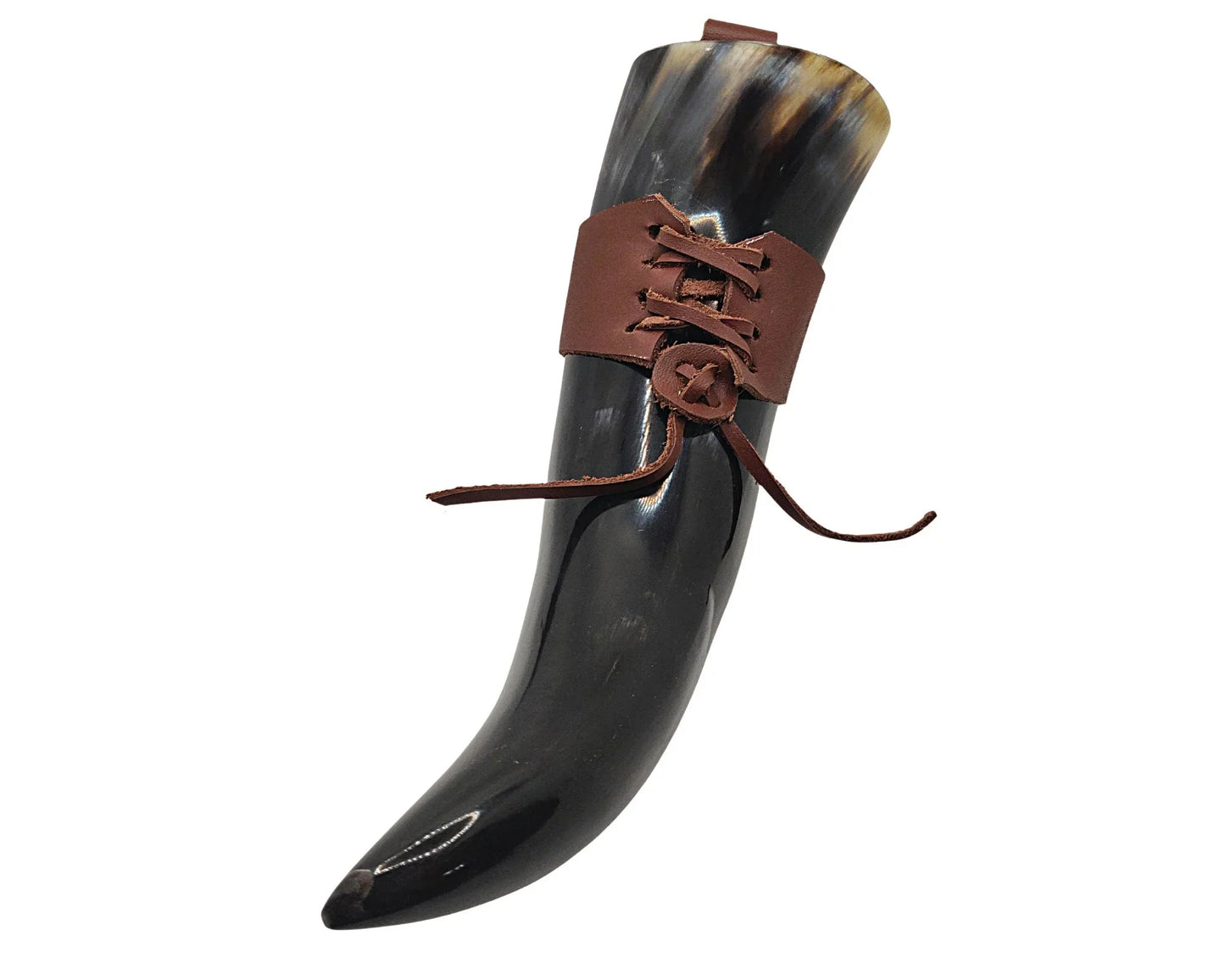 Viking Drinking Horn Cup With Leather Strap Authentic Solid Medieval Viking Valhalla Gift Decor - Natural Horn Cup Mug Decor - Lazzy Panda
