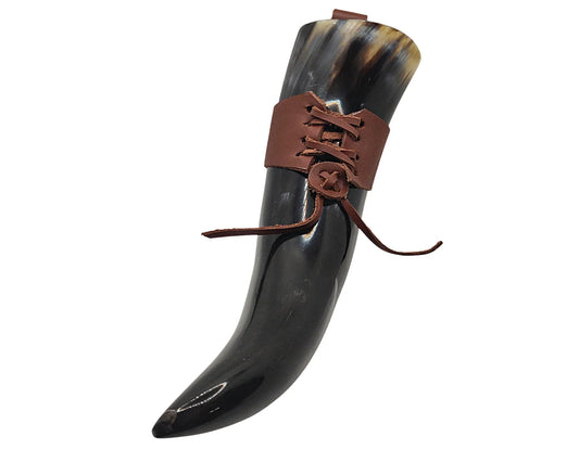 Viking Drinking Horn Cup With Leather Strap Authentic Solid Medieval Viking Valhalla Gift Decor - Natural Horn Cup Mug Decor - Lazzy Panda