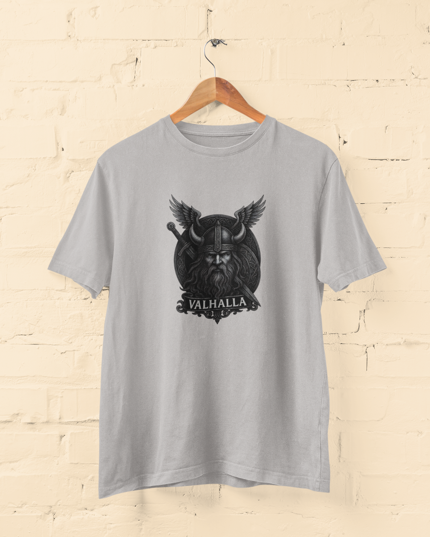 Valhalla Viking Warrior Unisex Grey T-Shirt – Norse Mythology Tee - Lazzypanda