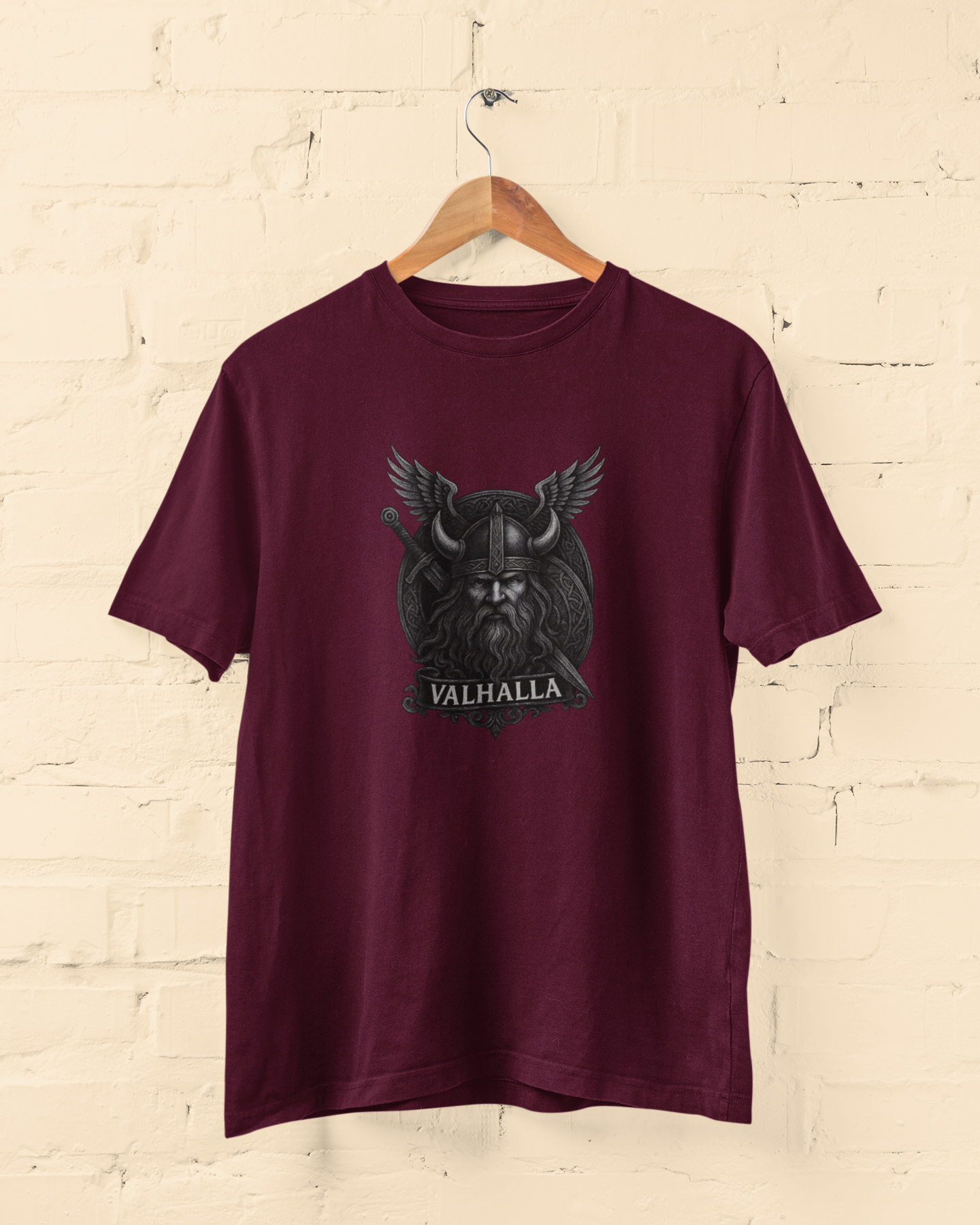 Valhalla Viking Warrior Unisex Maroon T-Shirt – Norse Mythology Tee - Lazzypanda