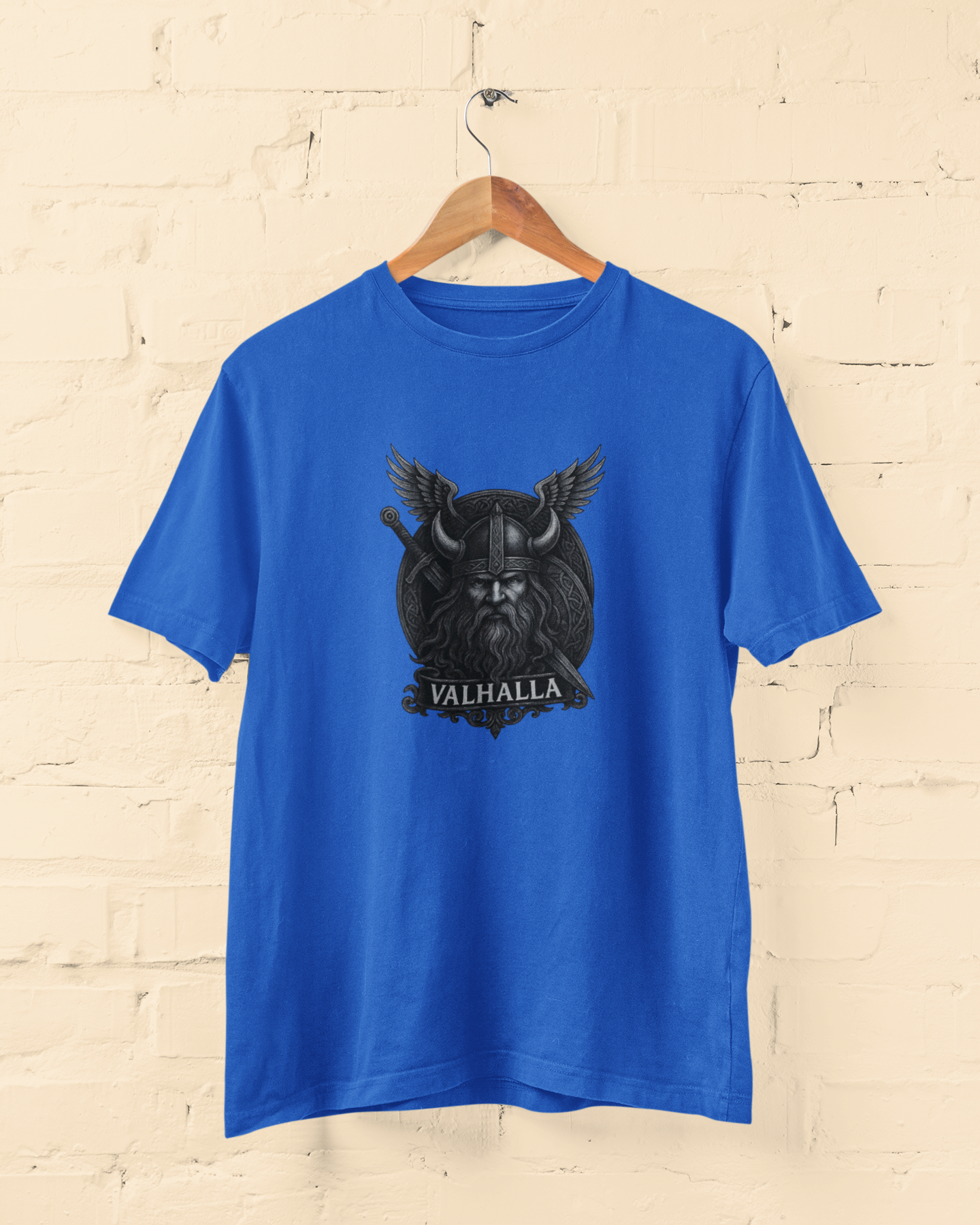 Valhalla Viking Warrior Unisex Royal Blue T-Shirt – Norse Mythology Tee - Lazzypanda