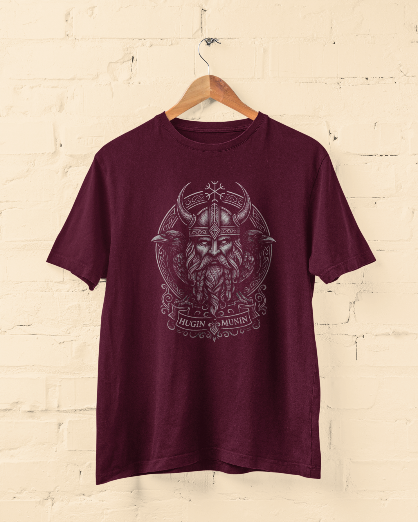 Odin’s Hugin & Munin Viking Unisex Maroon T-Shirt – Norse Mythology Tee - Lazzypanda