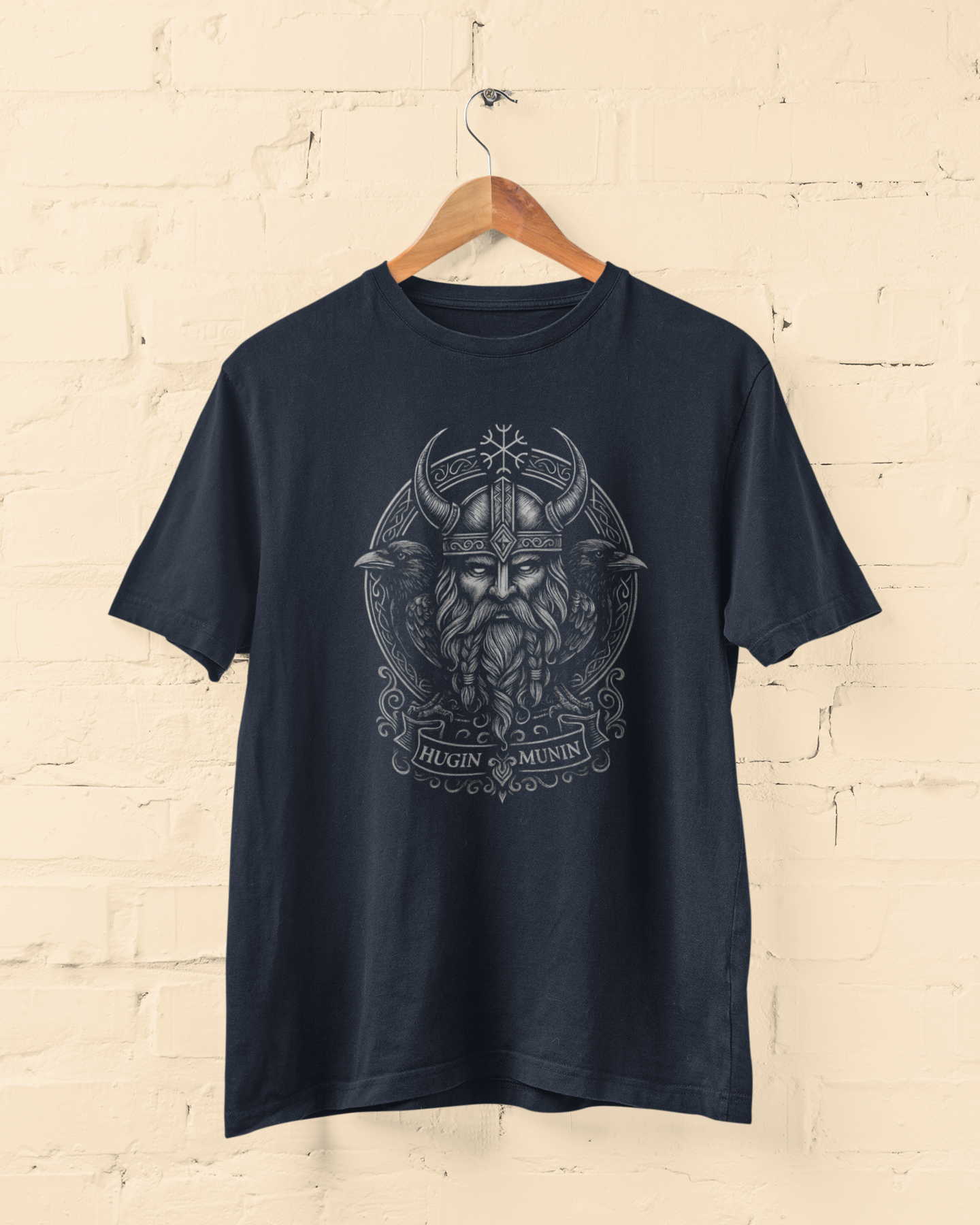 Odin’s Hugin & Munin Viking Unisex Navy Blue T-Shirt – Norse Mythology Tee - Lazzypanda