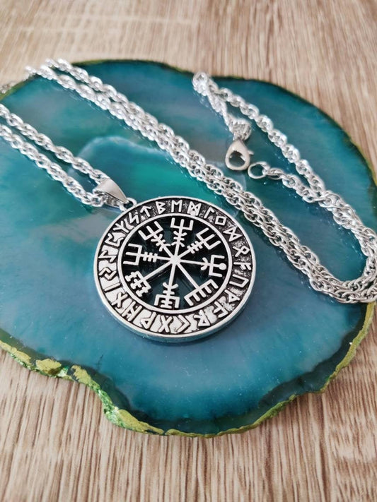 Viking Valhalla Pendant Necklace For Women Vegvisir Rune Circle Necklace With Chain - Viking Necklace For Women And Girls