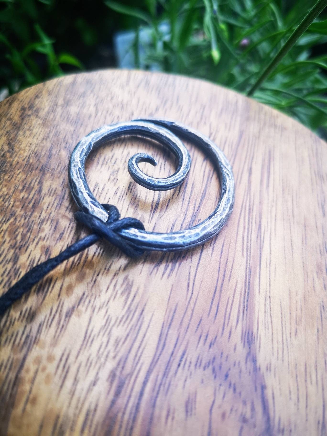 Medieval Viking Pendant Necklace - Celtic Spiral Hand-Forged Iron Styled Antique Adjustable Cord - Pendant Gift