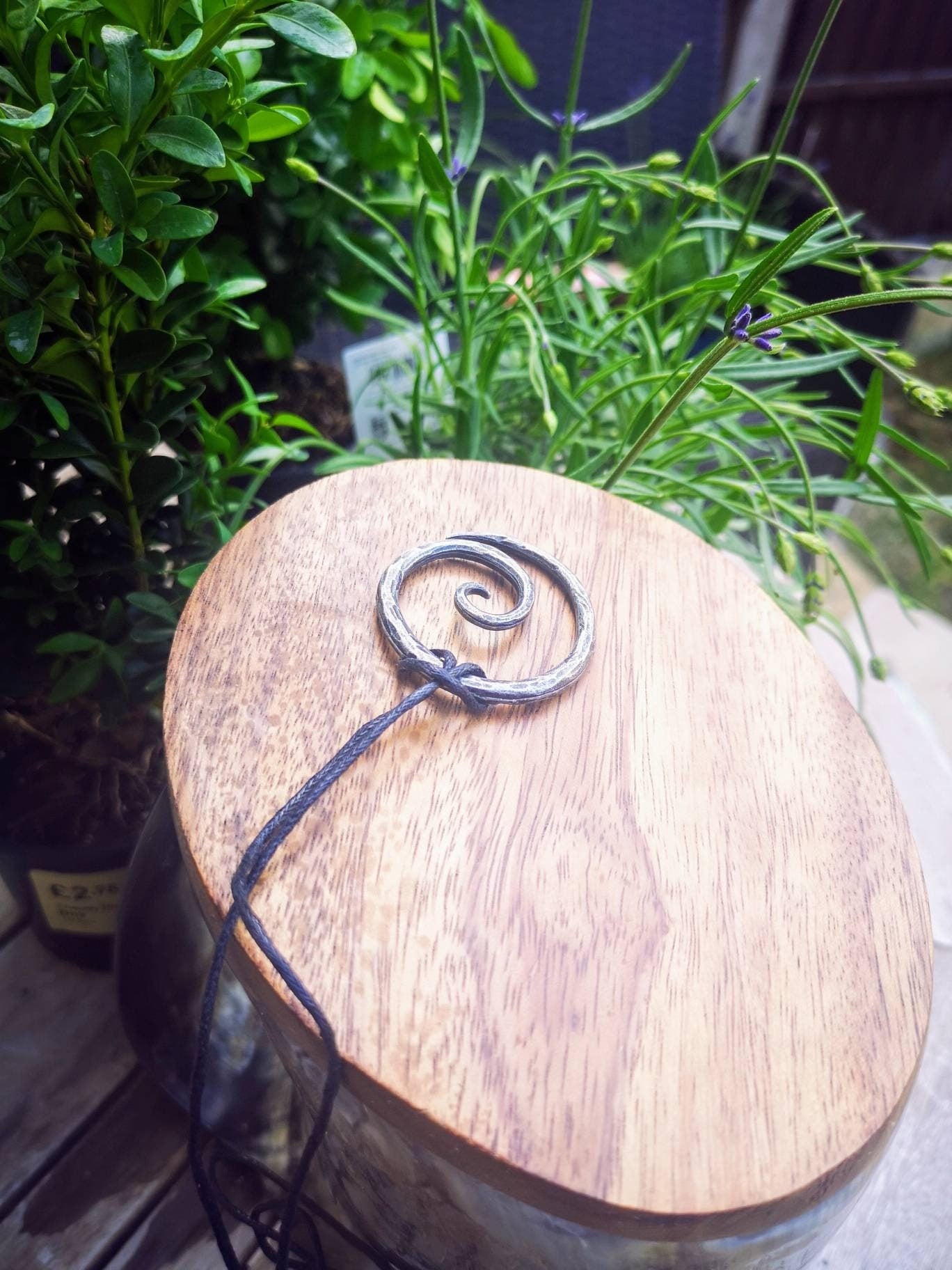 Medieval Viking Pendant Necklace - Celtic Spiral Hand-Forged Iron Styled Antique Adjustable Cord - Pendant Gift