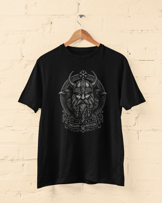 Odin’s Hugin & Munin Viking Unisex Black T-Shirt – Norse Mythology Tee - Lazzypanda